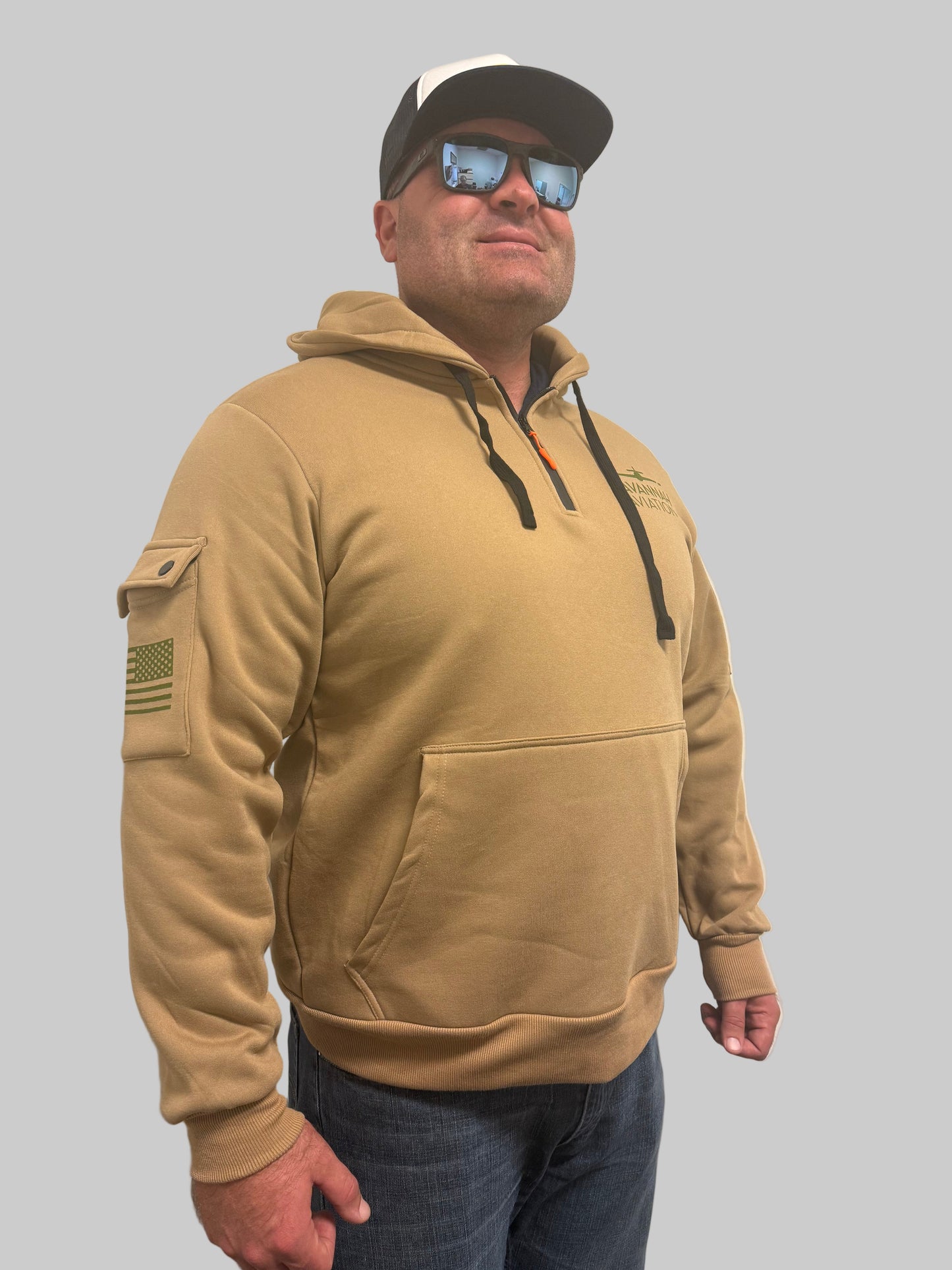 Quarter Zip Tactical Hoodie - Camo Khaki