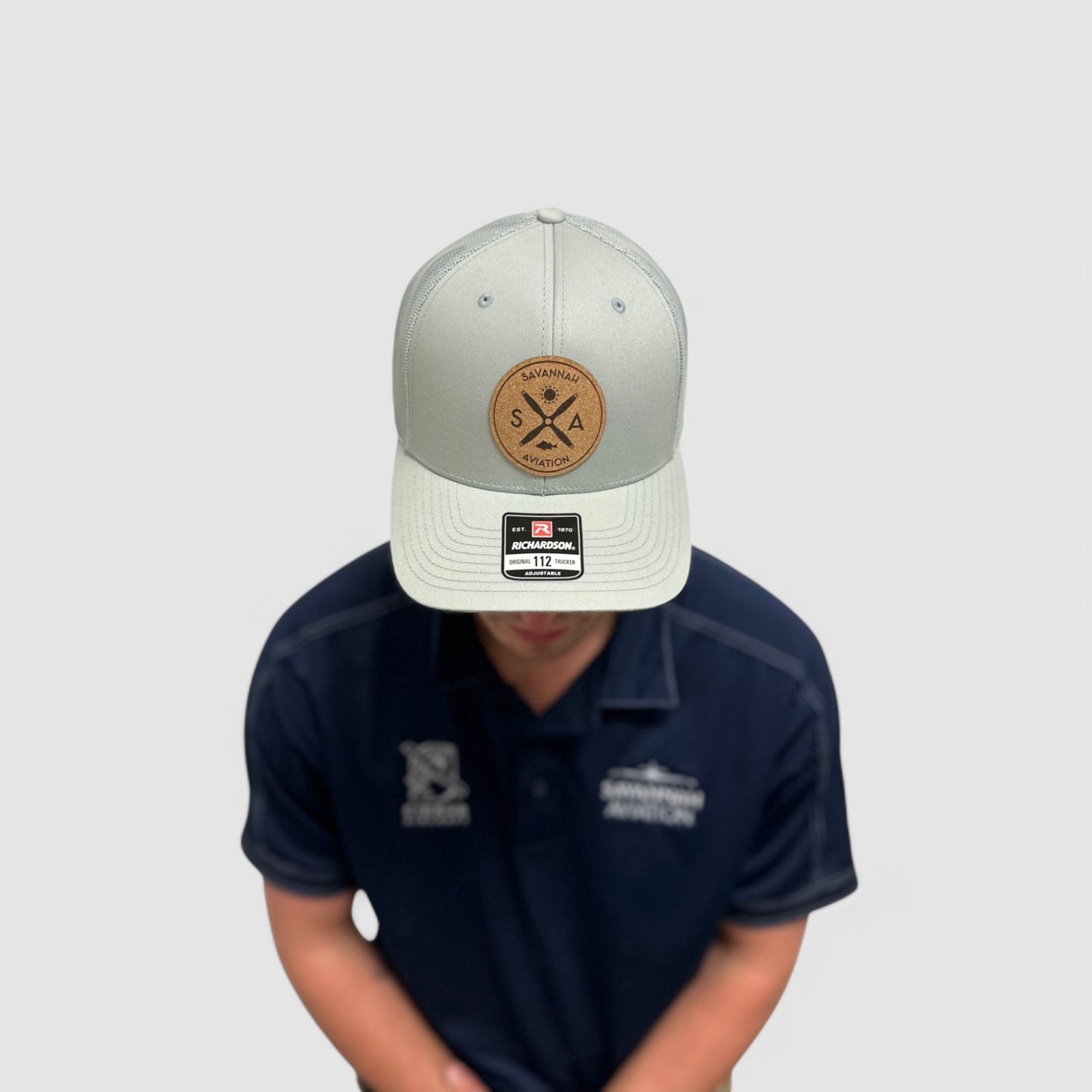 Solid Light Serene Blue Aviation Mesh Hat - Leather SA Logo