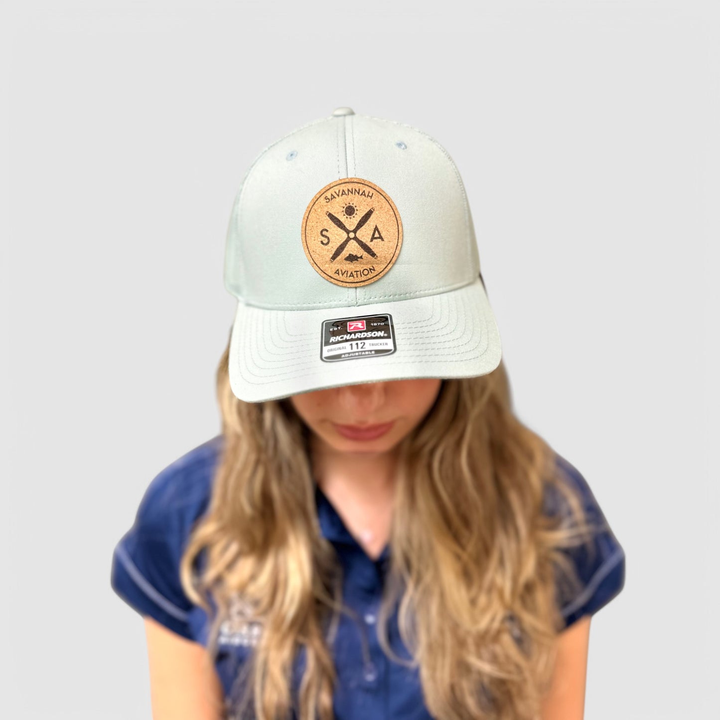 Solid Light Serene Blue Aviation Mesh Hat - Leather SA Logo