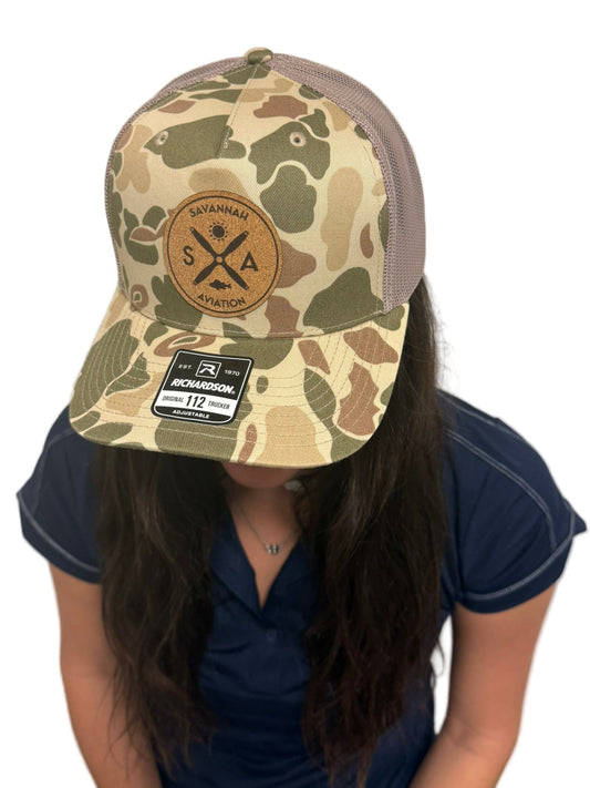 Camouflage Aviation Mesh Hat - Leather SA Logo
