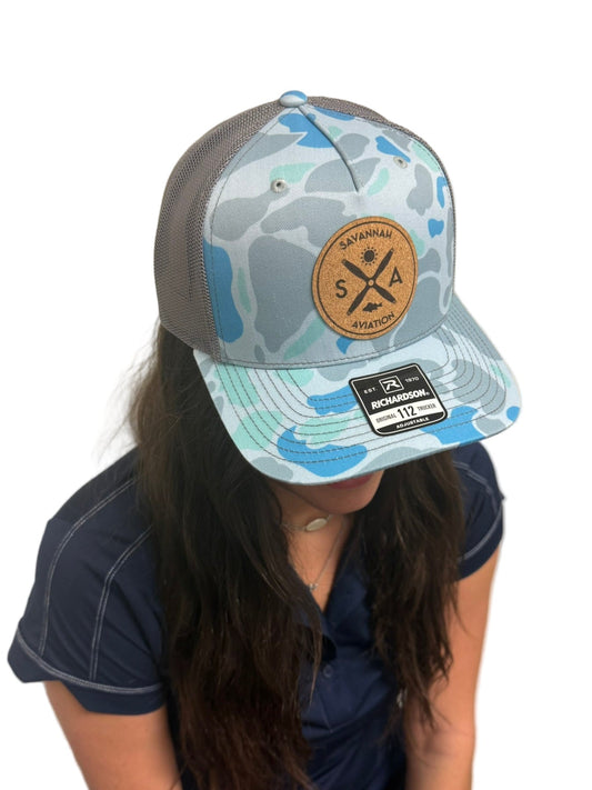 Mesh Hat Blue Camo - Leather SA Logo