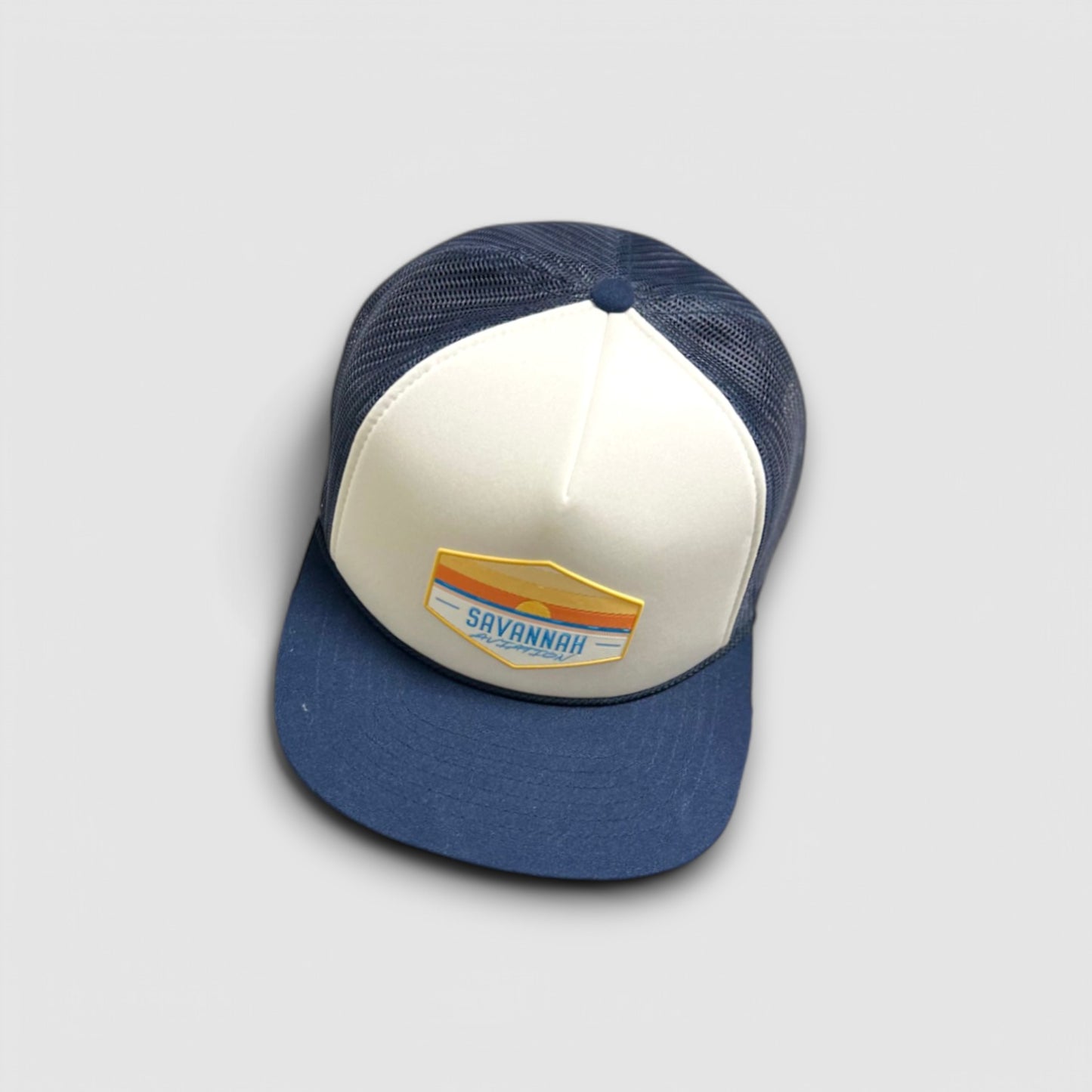 2-Tone Aviation Mesh Hat White & Blue - SA Sunset Logo