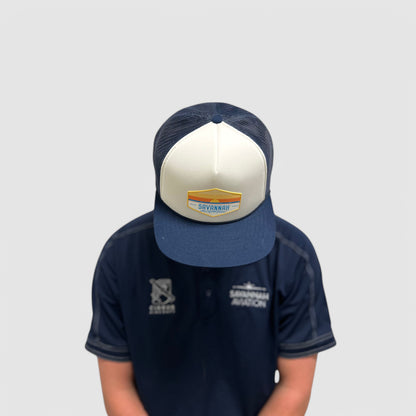 2-Tone Aviation Mesh Hat White & Blue - SA Sunset Logo