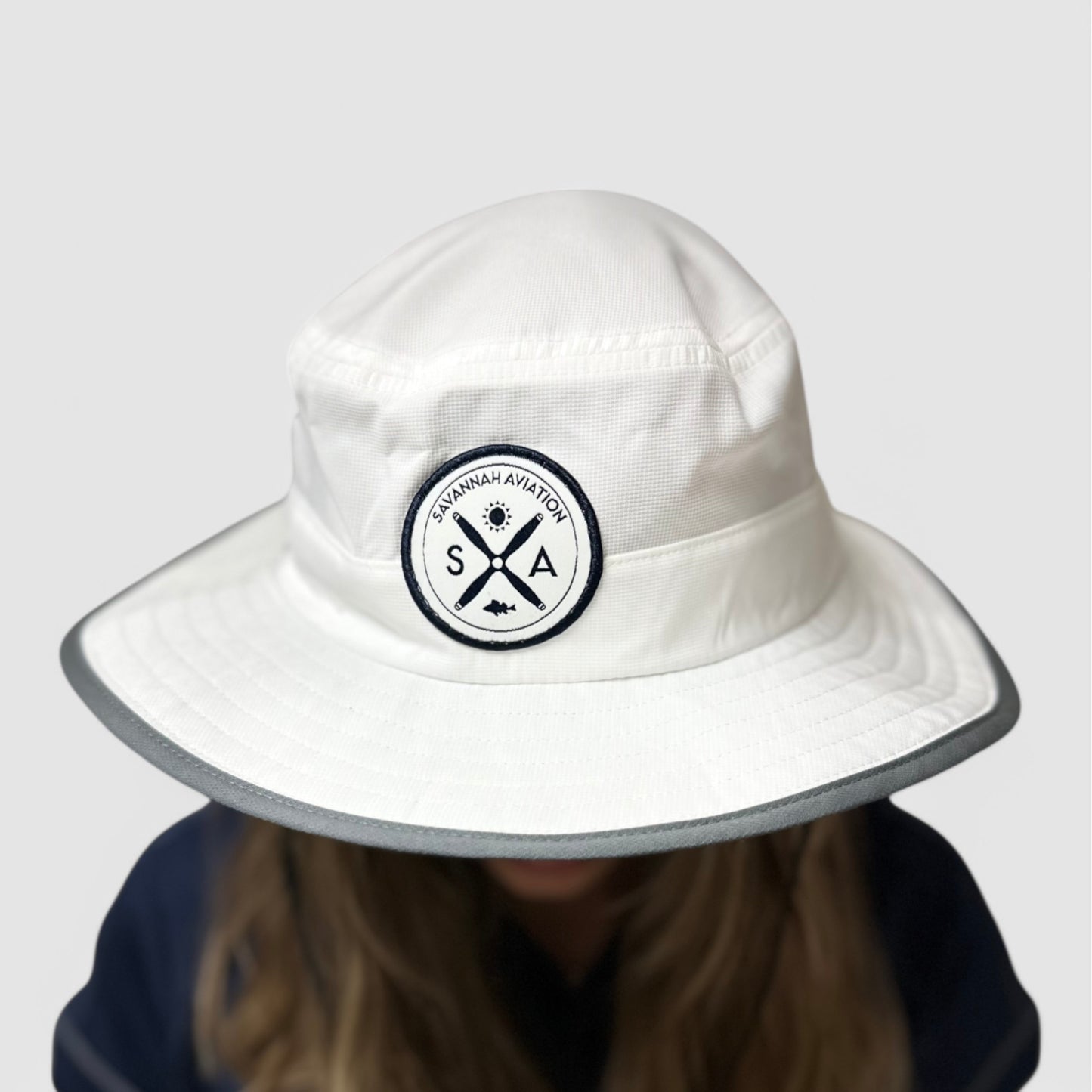 Solid White & Gray Bucket Hat - Black & White SA Logo