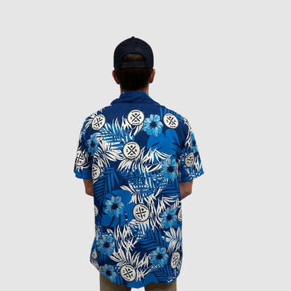 Blue Hawaiian Savannah Aviation Aloha Shirt – Tropical Floral Button-Up