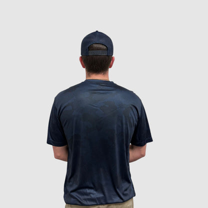 Navy Blue Bubble Camouflage Shirt Yellow Logo - SHORT SLEEVE