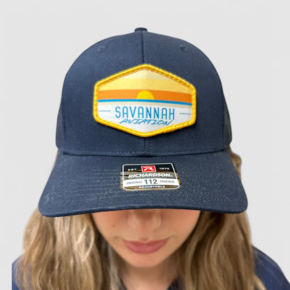 Solid Navy Blue Aviation Mesh Hat - SA Sunset Logo