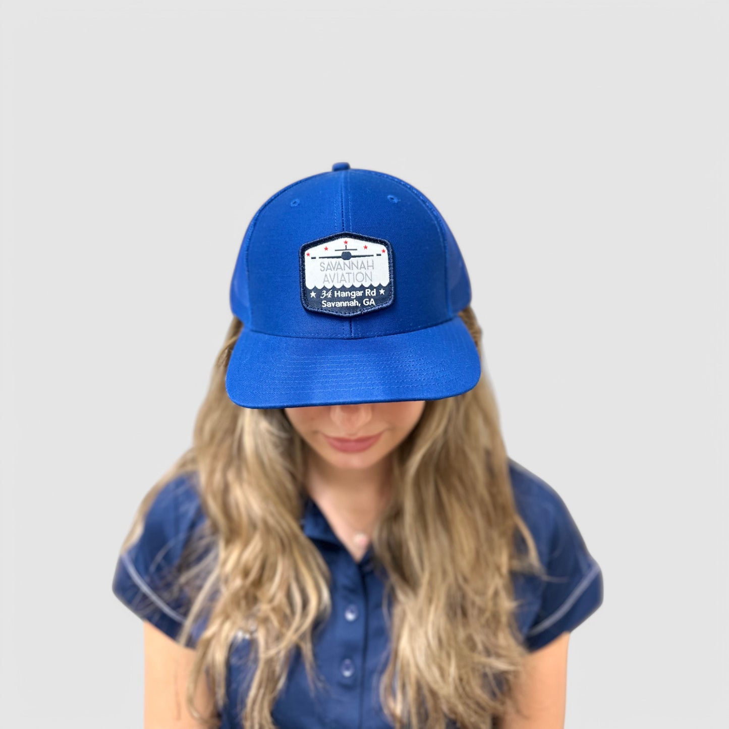 Solid Royal Blue Aviation Mesh Hat - Blue & White SA Logo