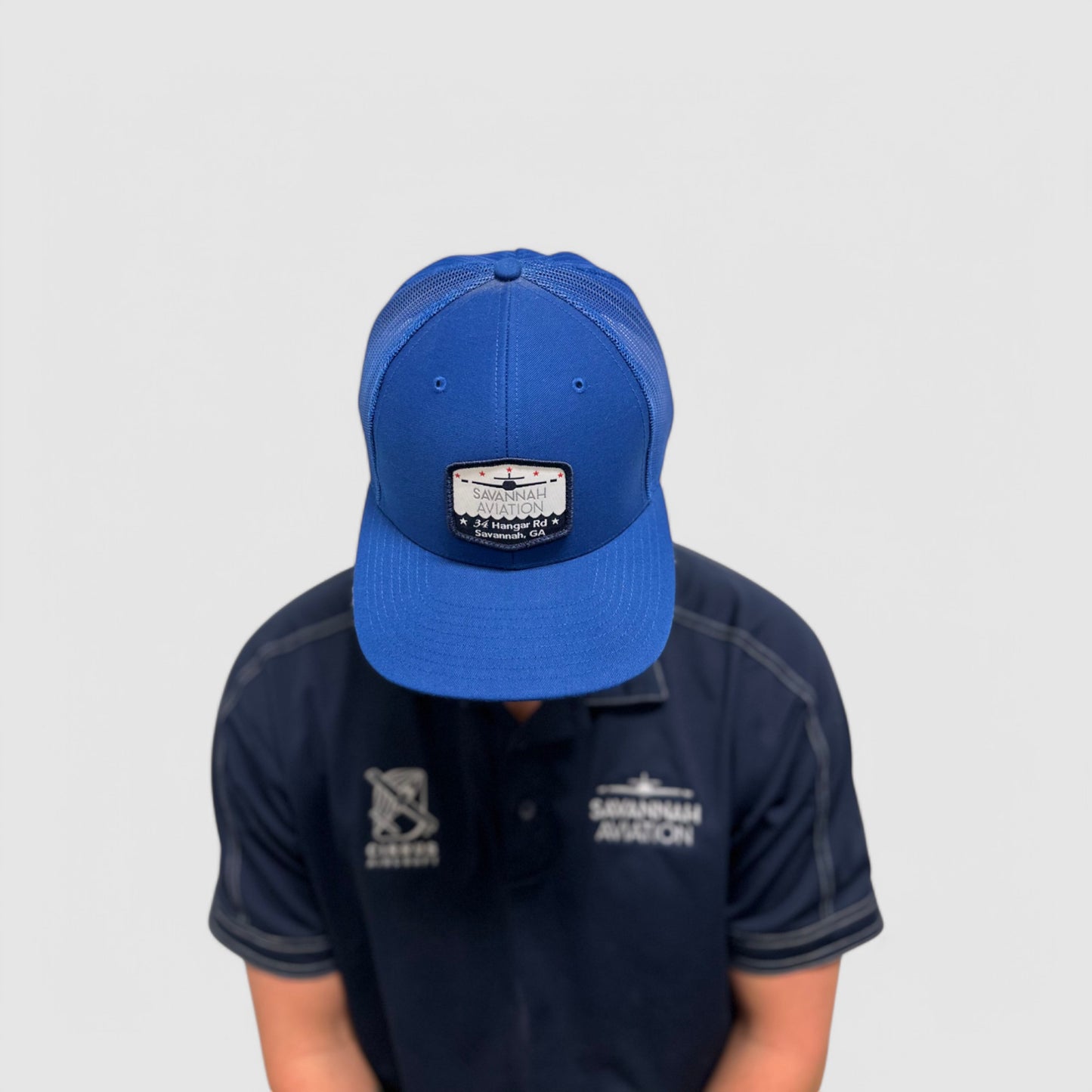 Solid Royal Blue Aviation Mesh Hat - Blue & White SA Logo