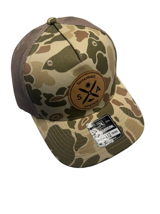 Camouflage Aviation Mesh Hat - Leather SA Logo