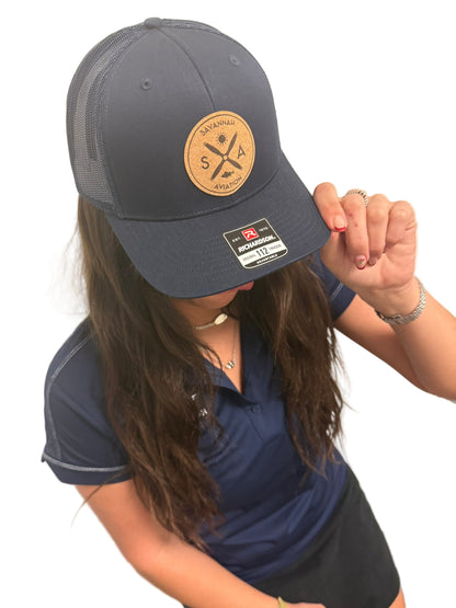 Navy Aviation Mesh Hat - Leather SA Logo