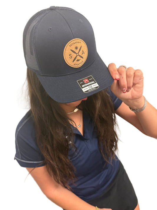 Navy Aviation Mesh Hat - Leather SA Logo