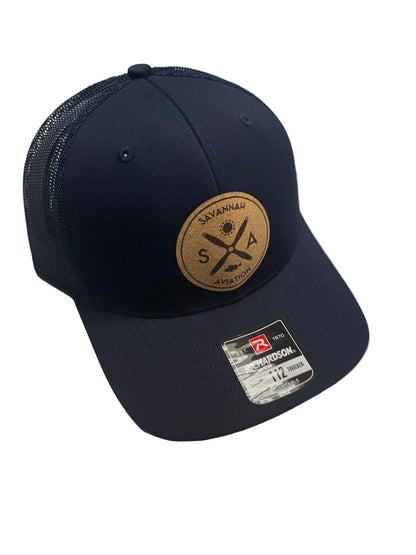 Navy Aviation Mesh Hat - Leather SA Logo