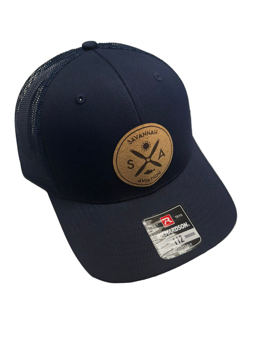 Navy Aviation Mesh Hat - Leather SA Logo