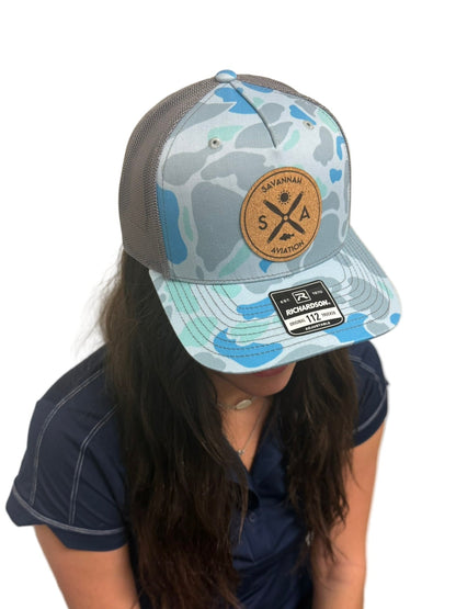 Mesh Hat Blue Camo - Leather SA Logo