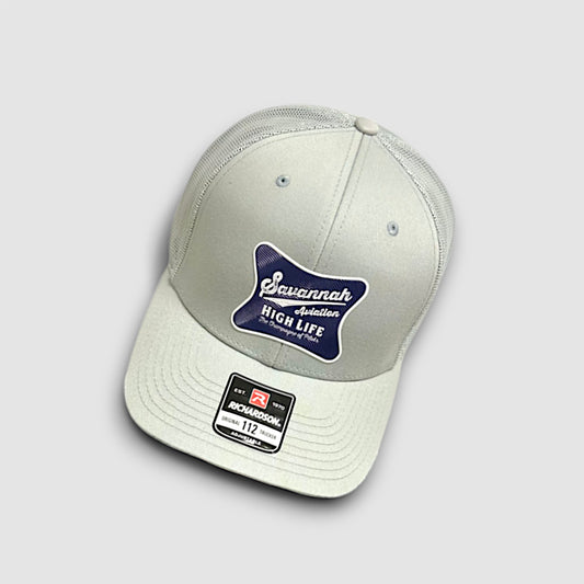 Solid Light Serene Blue Aviation Mesh Hat - Blue & White SA High Life Logo