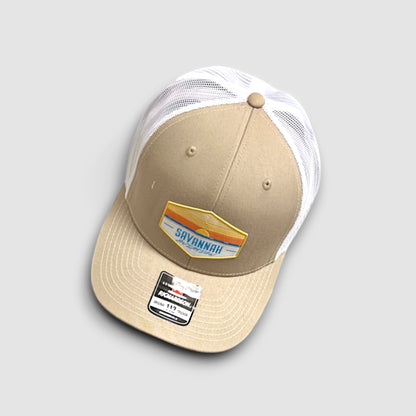 2-Tone Aviation Mesh Hat Tan & White - SA Sunset Logo