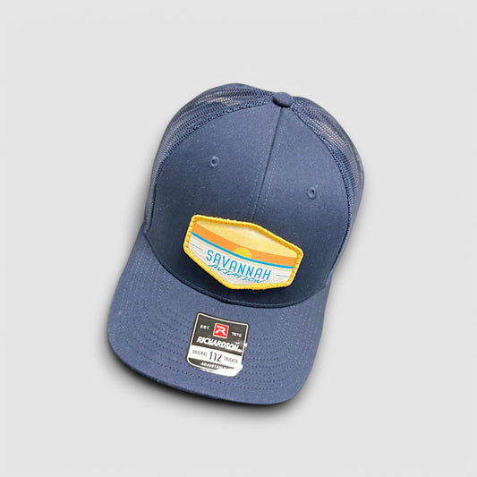 Solid Navy Blue Aviation Mesh Hat - SA Sunset Logo