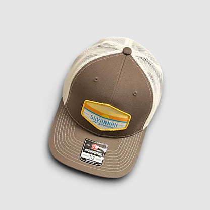 2-Tone Aviation Mesh Hat Brown & White - SA Sunset Logo