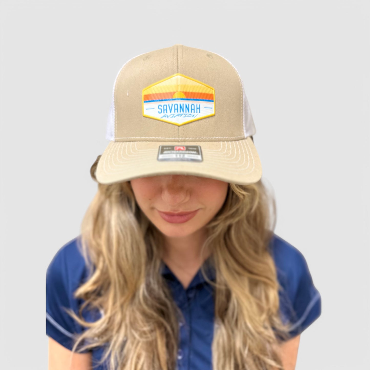 2-Tone Aviation Mesh Hat Tan & White - SA Sunset Logo